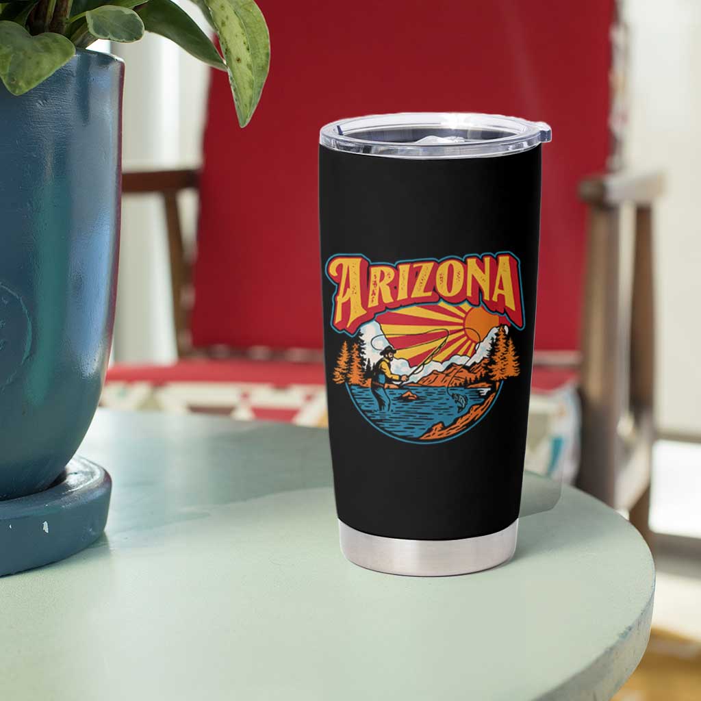 Retro Arizona Fly Fishing River Graphic Tumbler Cup Vintage Angler Outdoor Mountain Adventure Souvenir