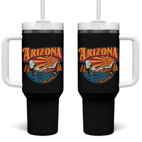 Retro Arizona Fly Fishing River Graphic Tumbler With Handle Vintage Angler Outdoor Mountain Adventure Souvenir