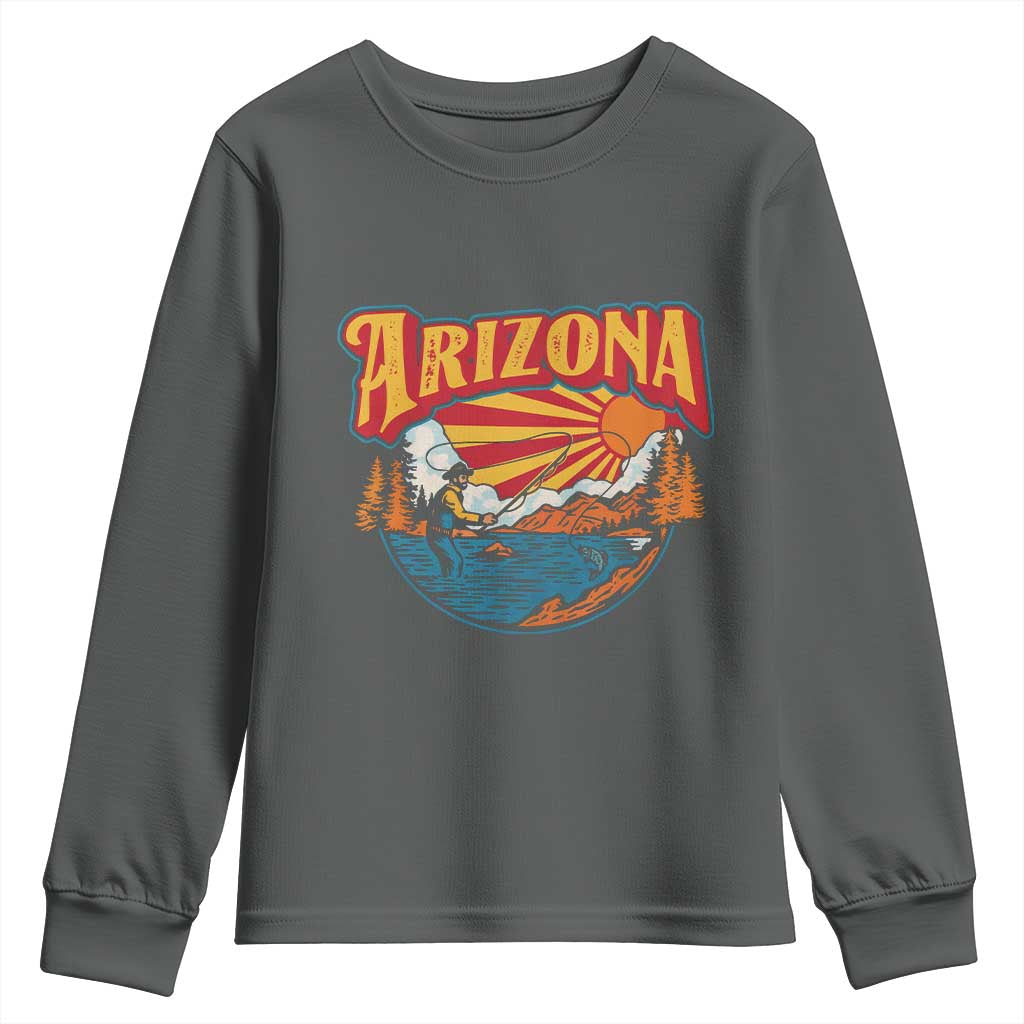 Retro Arizona Fly Fishing River Graphic Youth Sweatshirt Vintage Angler Outdoor Mountain Adventure Souvenir