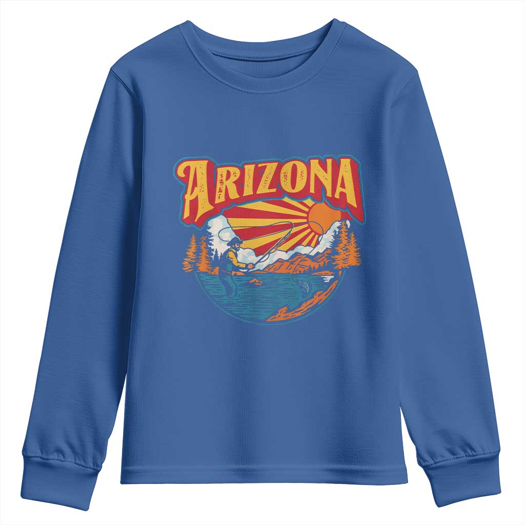 Retro Arizona Fly Fishing River Graphic Youth Sweatshirt Vintage Angler Outdoor Mountain Adventure Souvenir