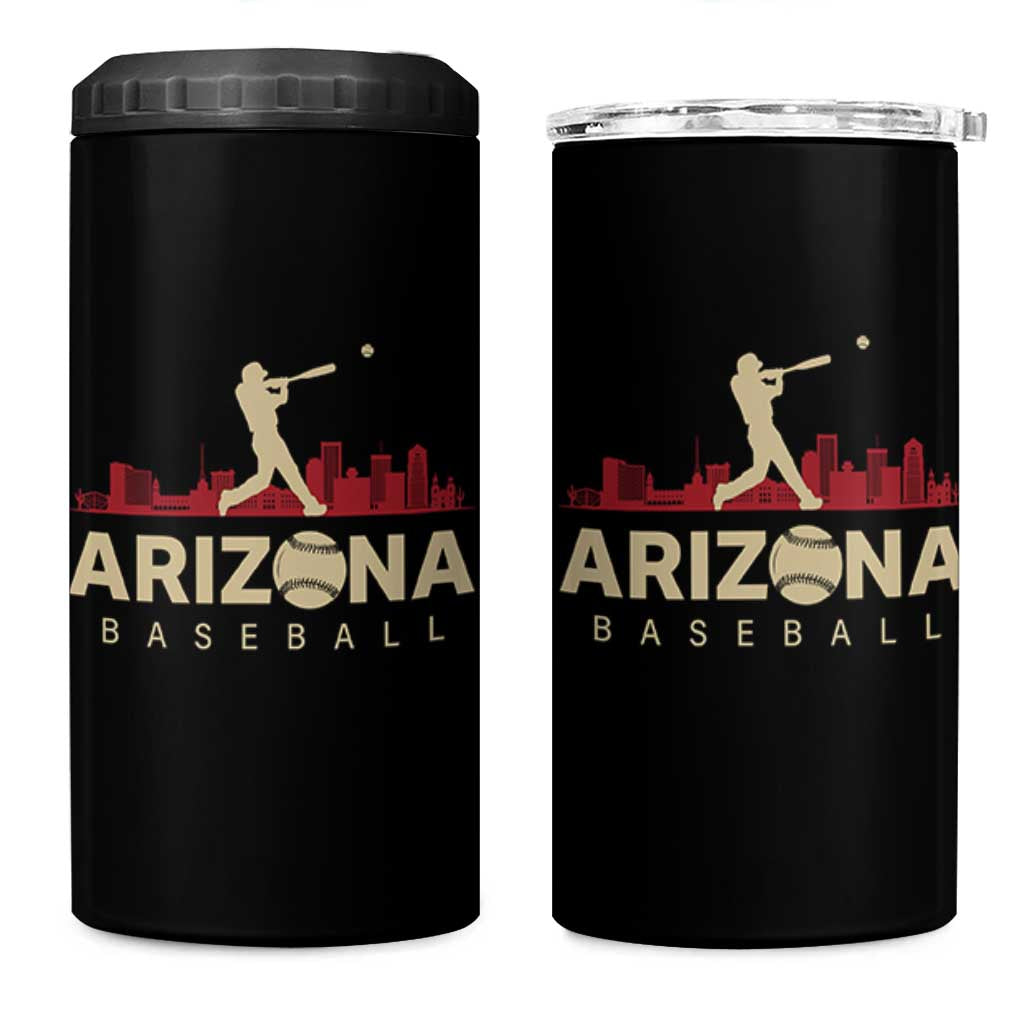 Vintage Arizona State Pride Baseball Player Graphic 4 in 1 Can Cooler Tumbler Vintage Phoenix Skyline Batter Sports Fan
