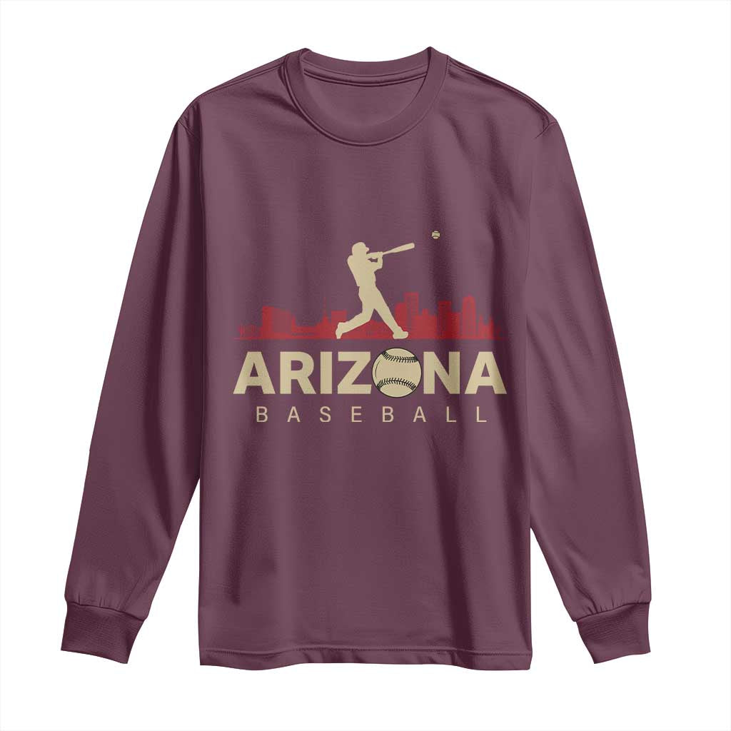 Vintage Arizona State Pride Baseball Player Graphic Long Sleeve Shirt Vintage Phoenix Skyline Batter Sports Fan