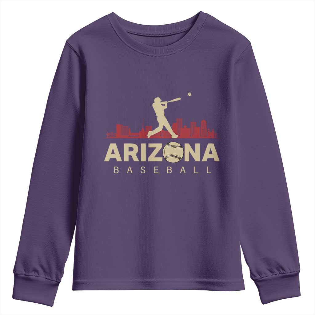 Vintage Arizona State Pride Baseball Player Graphic Youth Sweatshirt Vintage Phoenix Skyline Batter Sports Fan