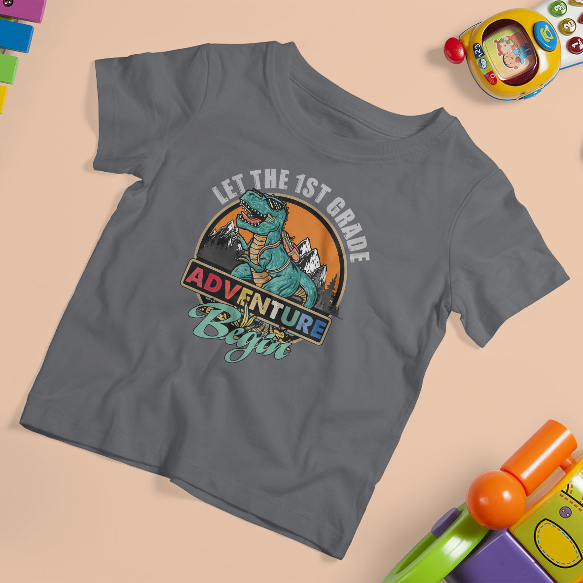 1st Grade Dinosaur T Shirt For Kid Let The First Grade Adventure Begin Retro First Grade - Wonder Print Shop