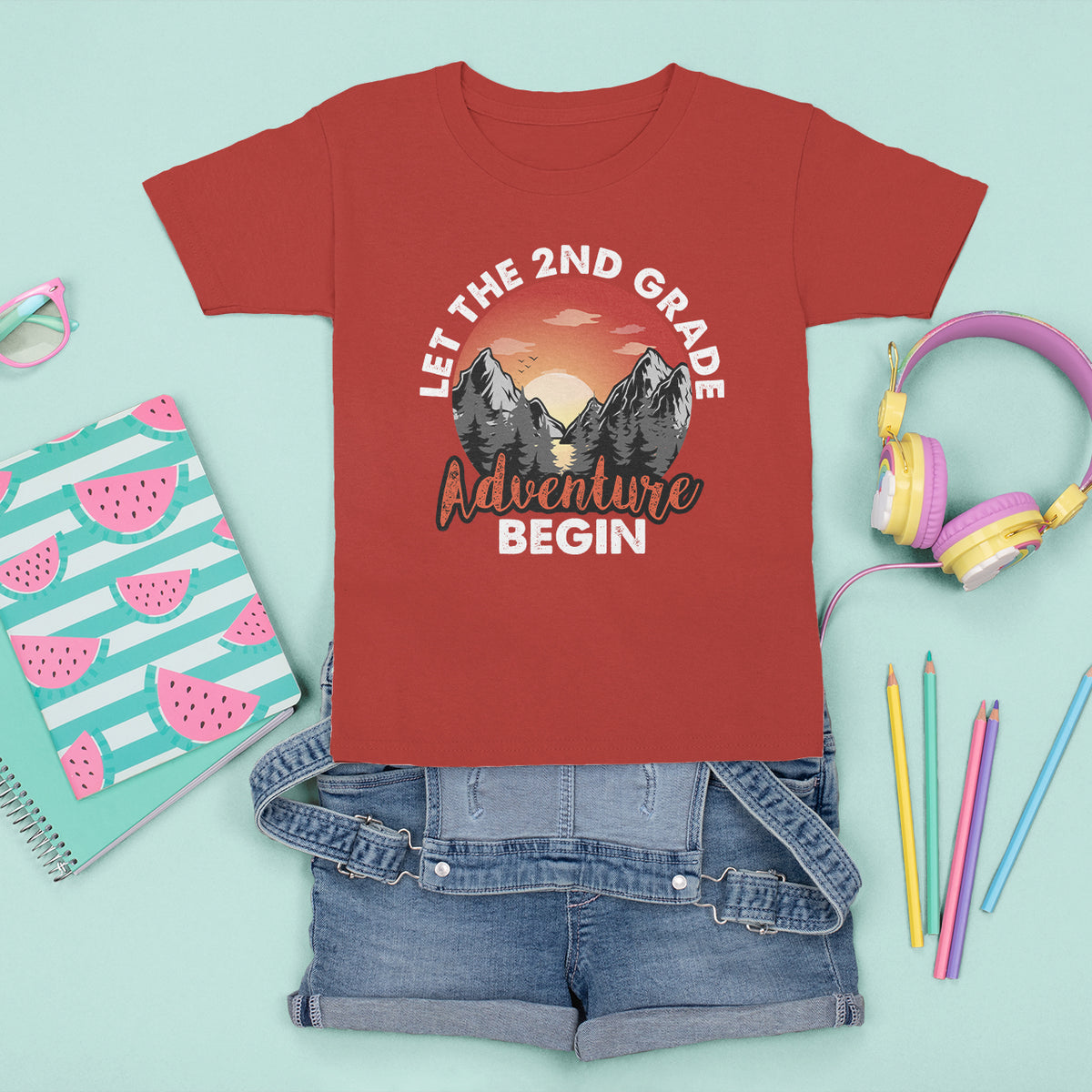 Hello 2nd Grade T Shirt For Kid Let The Second Grade Adventure Begin Retro Sunset - Wonder Print Shop