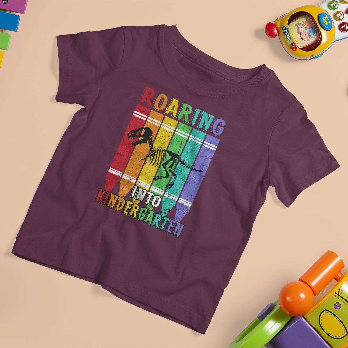 Roaring Into Kindergarten T Shirt For Kid Dinosaur Crayons First Day Of School - Wonder Print Shop