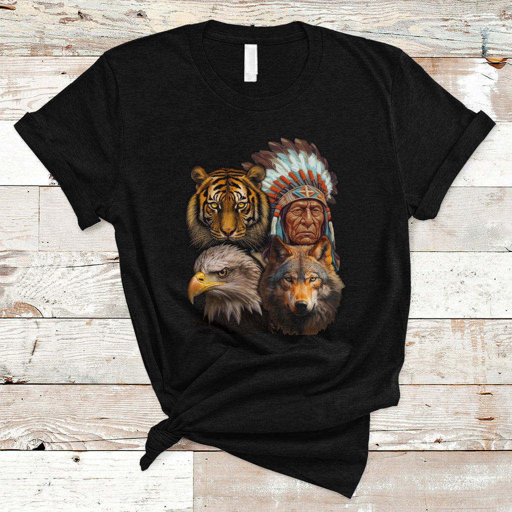 Native American T Shirt Indigenous American Indian Chief With Tiger Wolf American Eagle - Wonder Print Shop