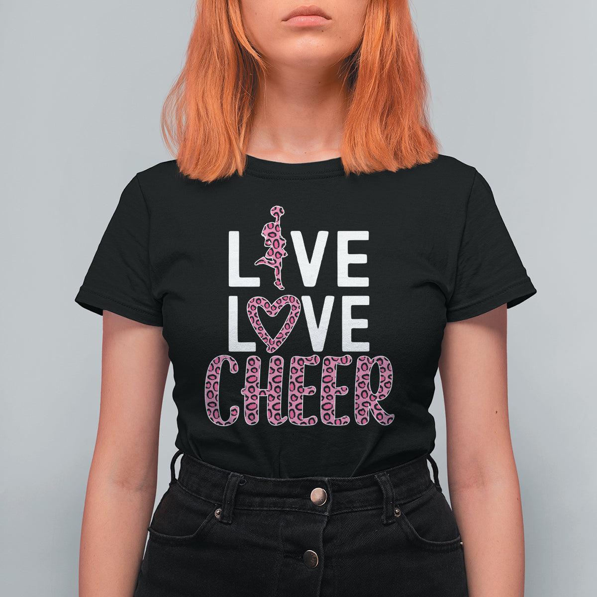 Cheerleading T Shirt For Women Live Love Cheer Girl Pink Leopard Cheerleader - Wonder Print Shop