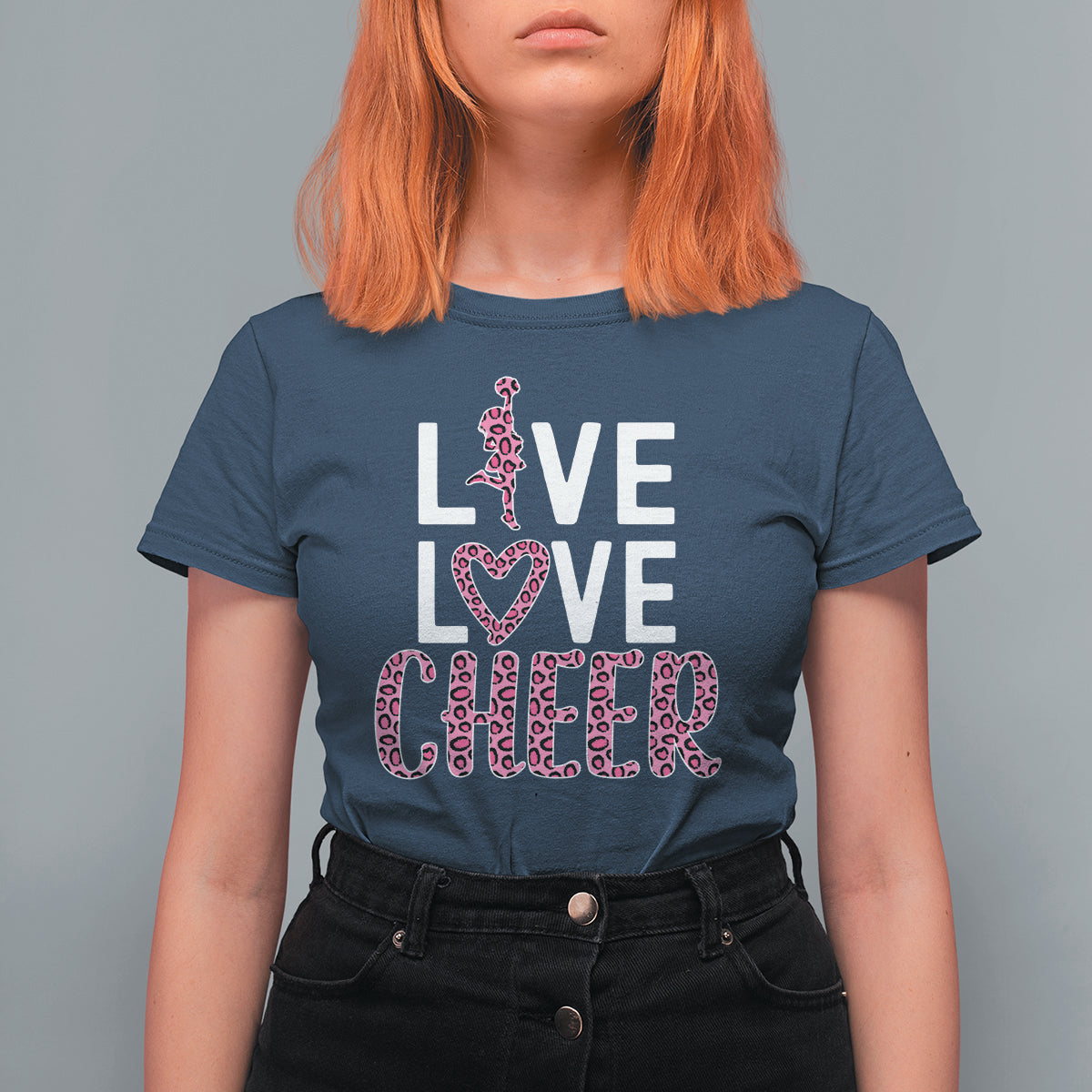 Cheerleading T Shirt For Women Live Love Cheer Girl Pink Leopard Cheerleader - Wonder Print Shop