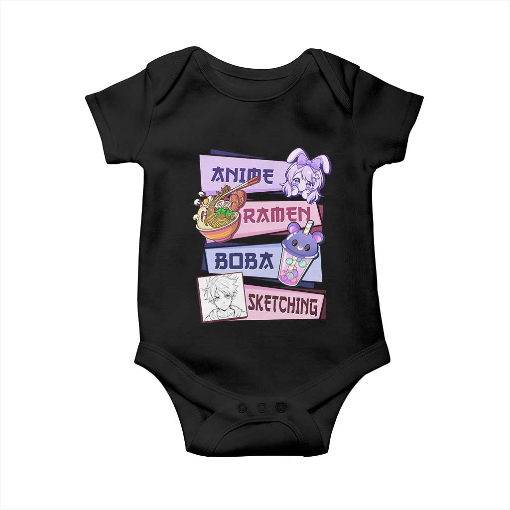 Anime Ramen Boba Sketching Baby Onesie Kawaii Girl Bubble Tea Otaku Manga Lover Japanese Pop Culture