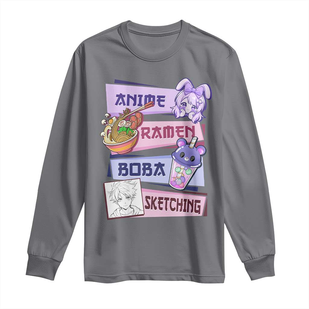 Anime Ramen Boba Sketching Long Sleeve Shirt Kawaii Girl Bubble Tea Otaku Manga Lover Japanese Pop Culture