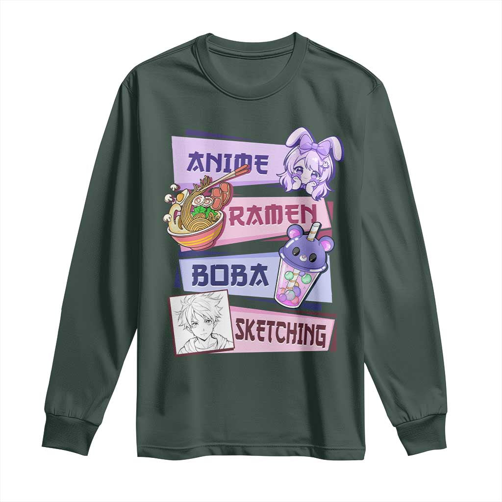 Anime Ramen Boba Sketching Long Sleeve Shirt Kawaii Girl Bubble Tea Otaku Manga Lover Japanese Pop Culture