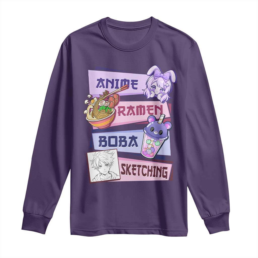 Anime Ramen Boba Sketching Long Sleeve Shirt Kawaii Girl Bubble Tea Otaku Manga Lover Japanese Pop Culture