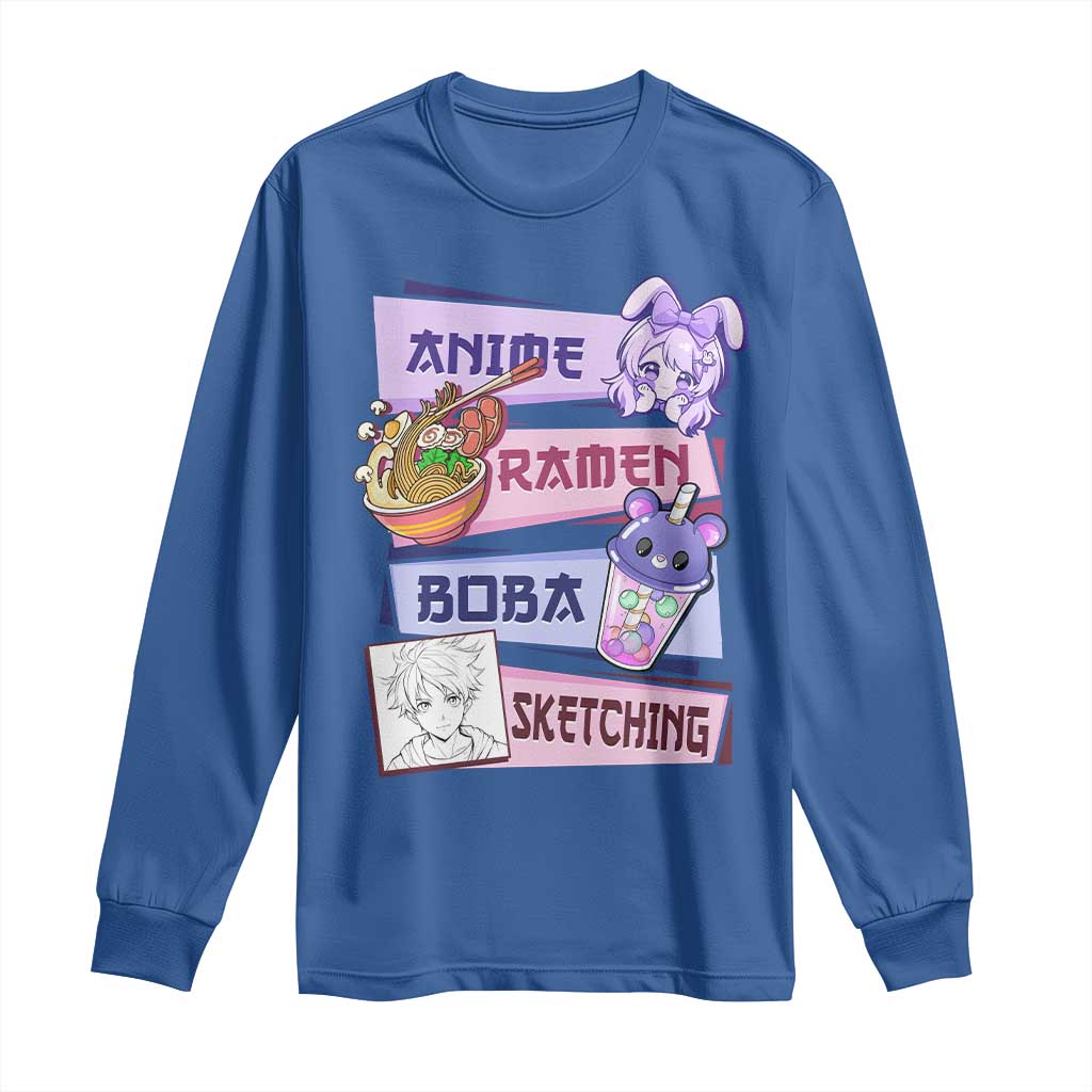 Anime Ramen Boba Sketching Long Sleeve Shirt Kawaii Girl Bubble Tea Otaku Manga Lover Japanese Pop Culture