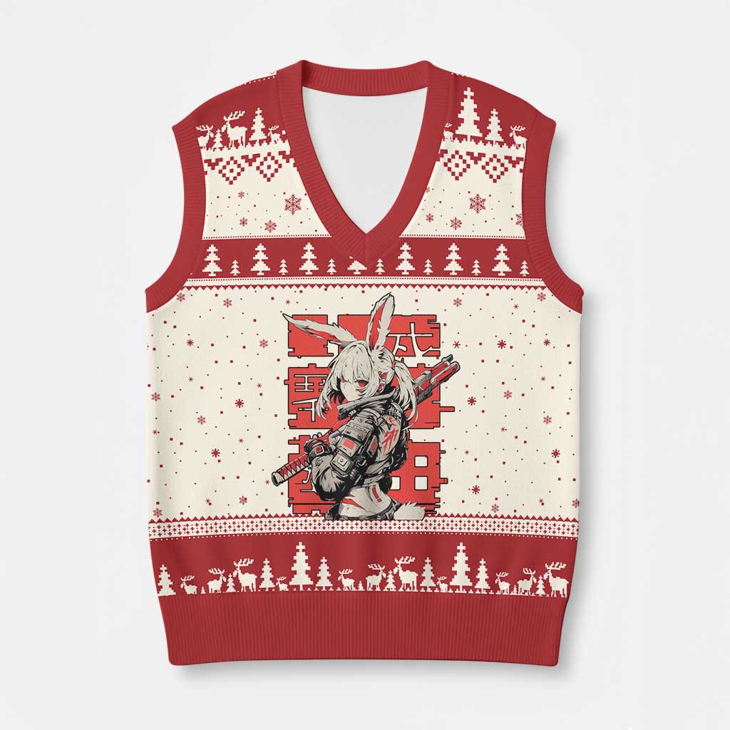 Anime Manga Cyberpunk V-Neck Knit Sweater Vest Techwear Harajuku Style Bunny Girl - Wonder Print Shop