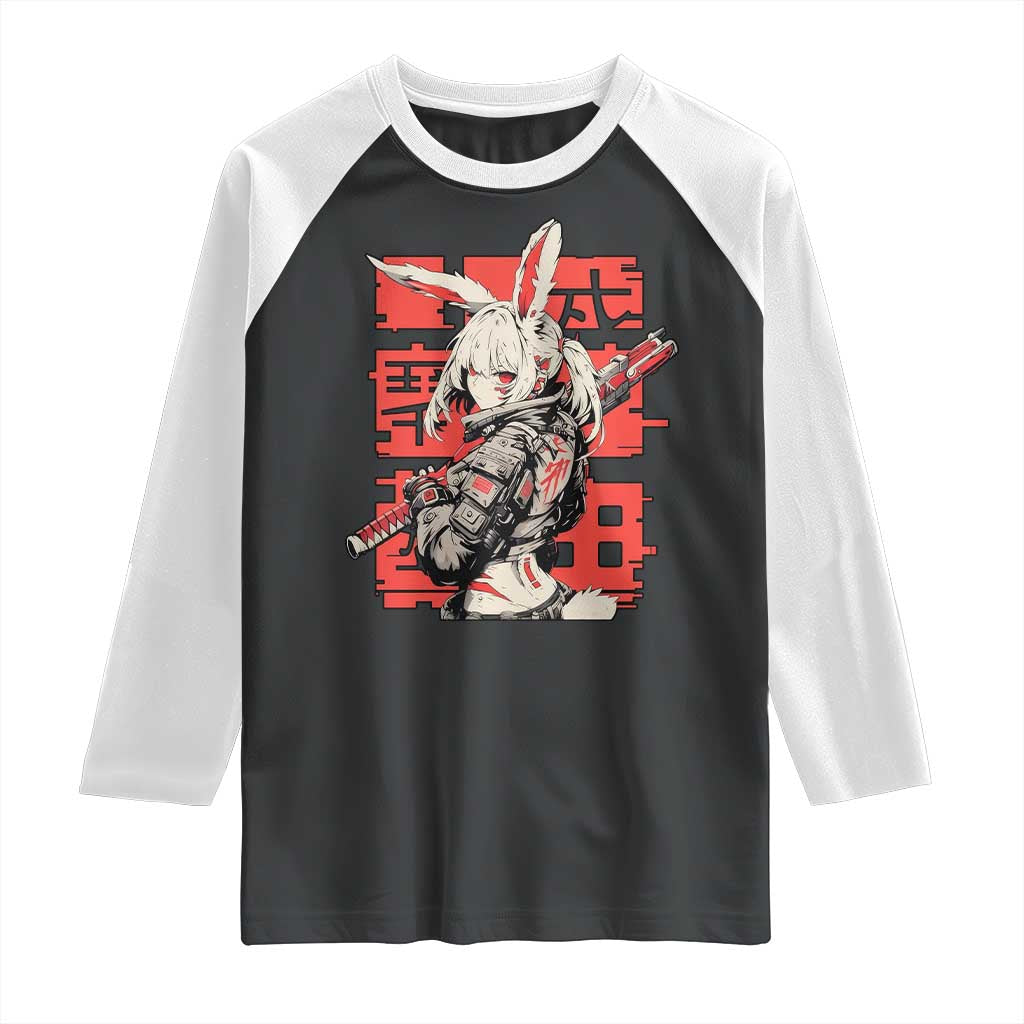 Anime Manga Cyberpunk Raglan Shirt Techwear Harajuku Style Bunny Girl