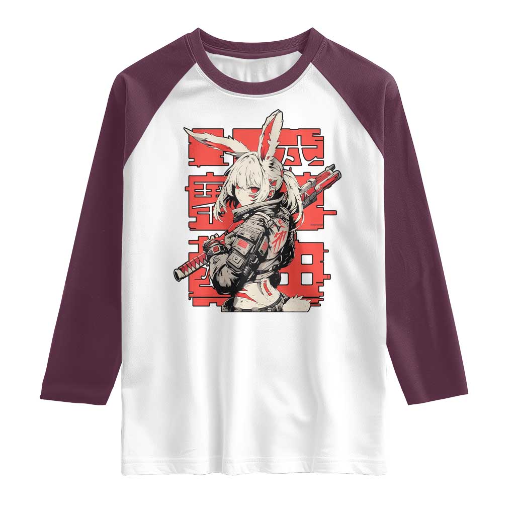 Anime Manga Cyberpunk Raglan Shirt Techwear Harajuku Style Bunny Girl