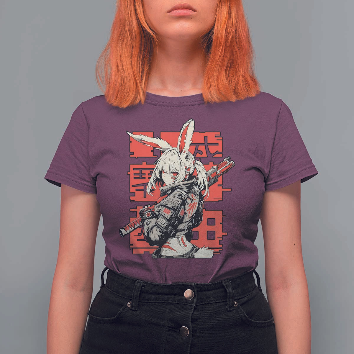 Anime Manga Cyberpunk T Shirt For Women Techwear Harajuku Style Bunny Girl - Wonder Print Shop