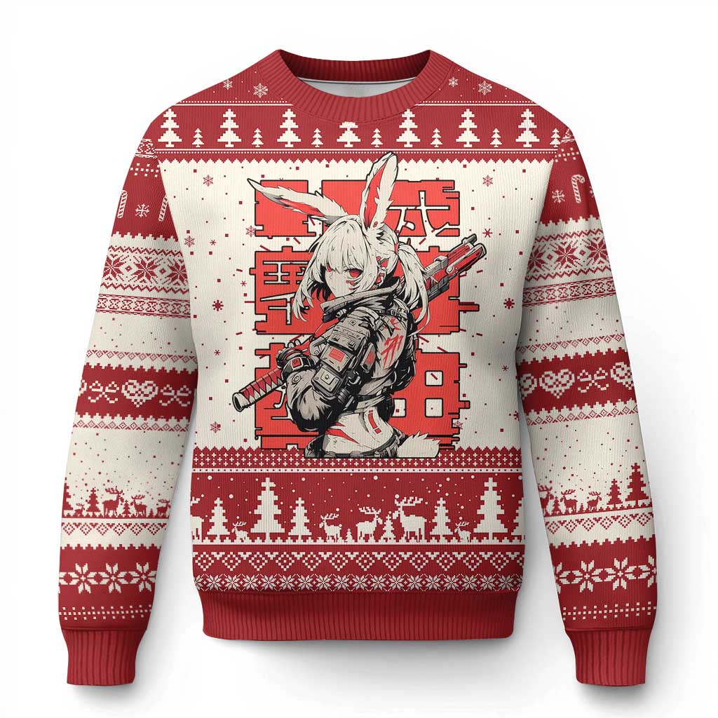 Anime Manga Cyberpunk Ugly Christmas Sweater Techwear Harajuku Style Bunny Girl - Wonder Print Shop