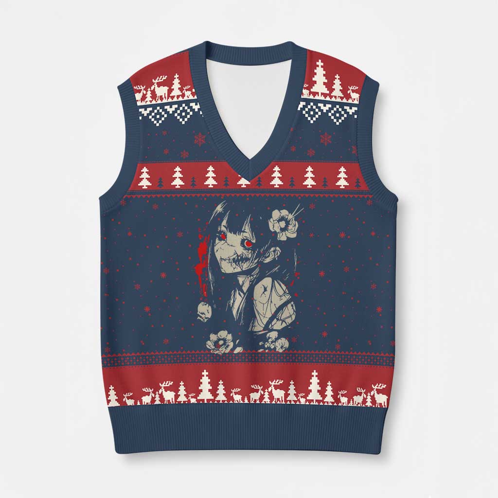 Horror Anime Manga V-Neck Knit Sweater Vest Japanese Creepy Kawaii Goth Otaku - Wonder Print Shop