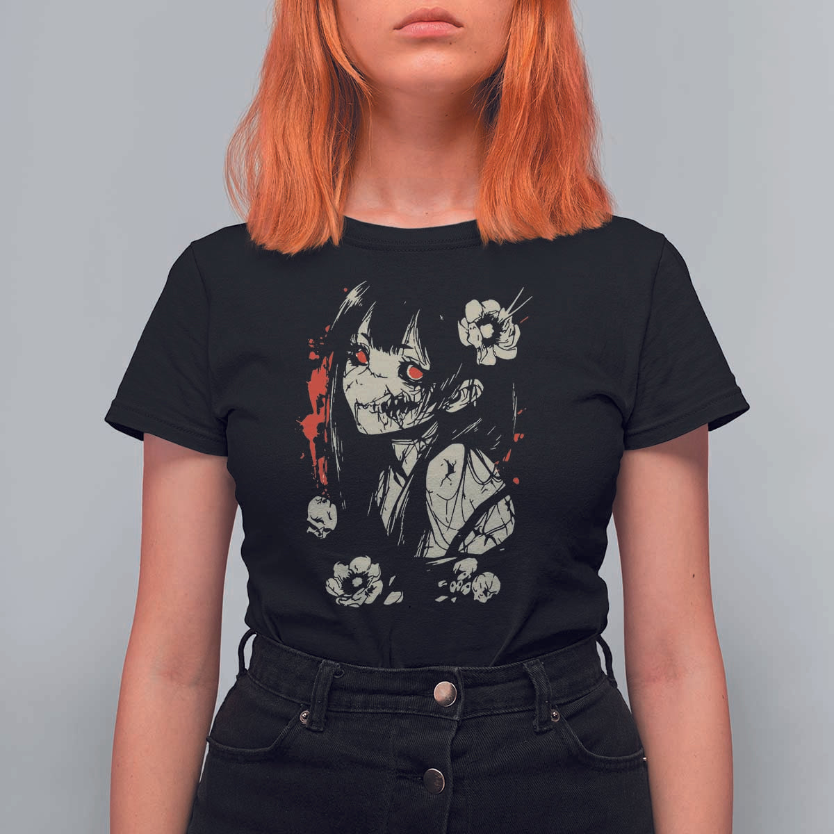 Horror Anime Manga T Shirt For Women Japanese Creepy Kawaii Goth Otaku - Wonder Print Shop