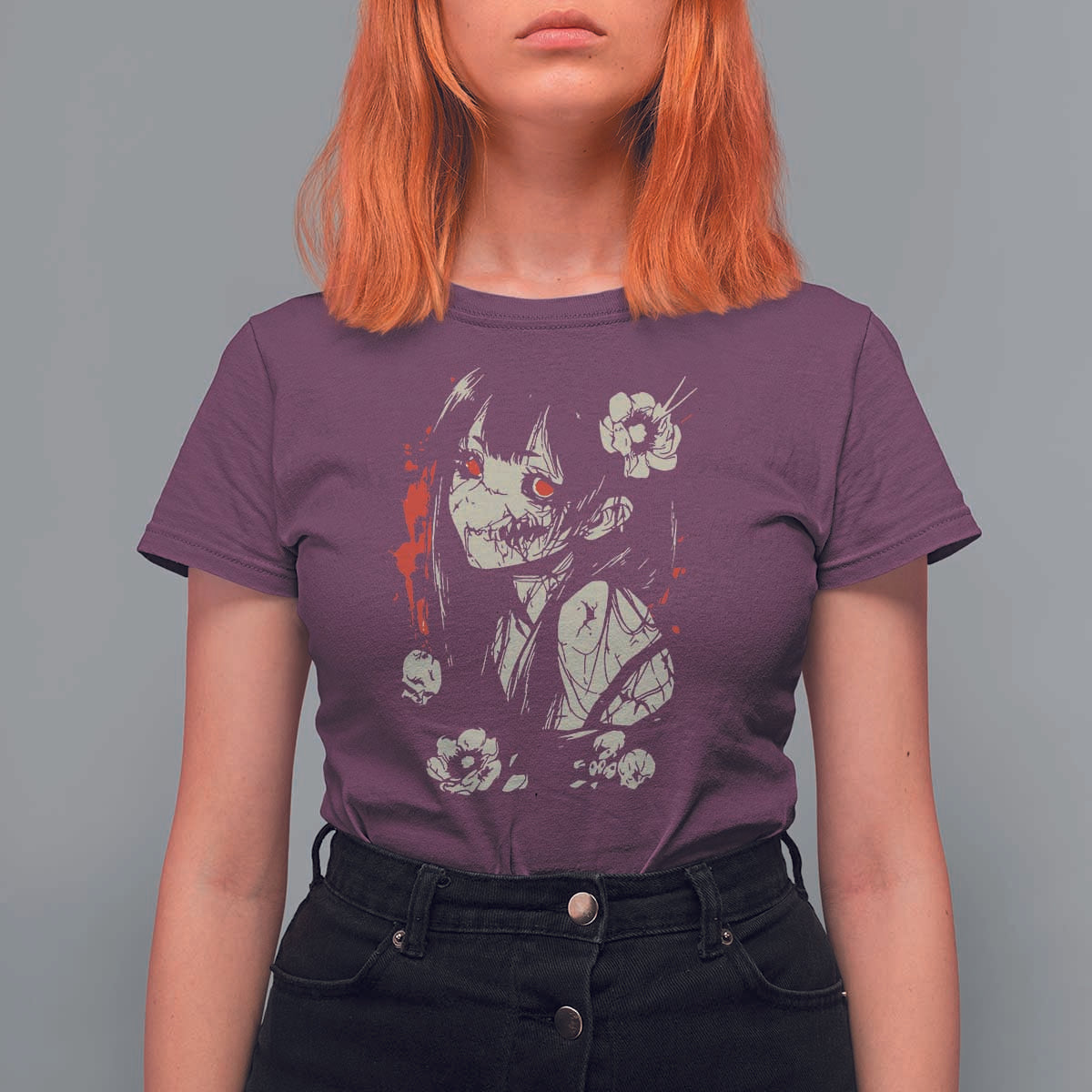 Horror Anime Manga T Shirt For Women Japanese Creepy Kawaii Goth Otaku - Wonder Print Shop