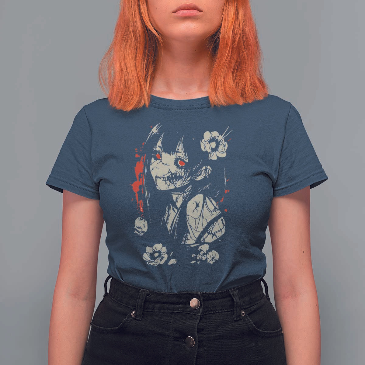 Horror Anime Manga T Shirt For Women Japanese Creepy Kawaii Goth Otaku - Wonder Print Shop