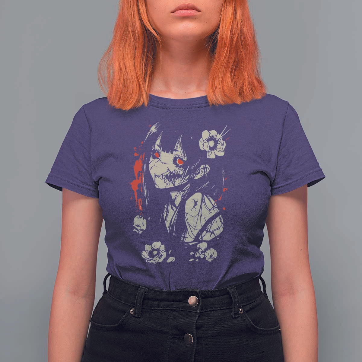 Horror Anime Manga T Shirt For Women Japanese Creepy Kawaii Goth Otaku - Wonder Print Shop