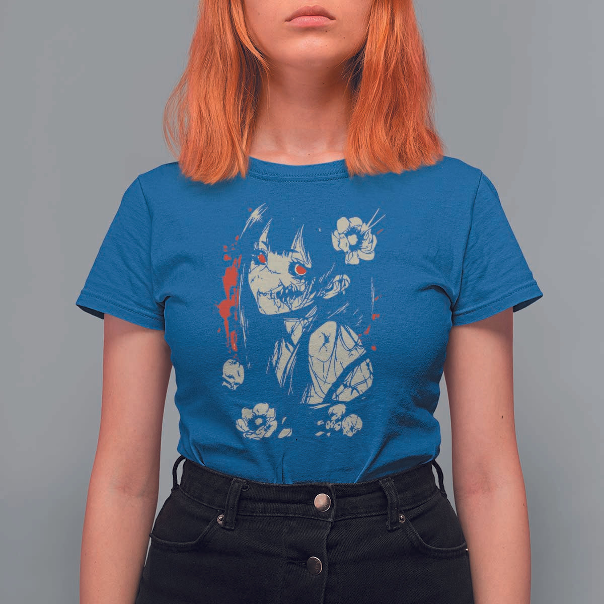 Horror Anime Manga T Shirt For Women Japanese Creepy Kawaii Goth Otaku - Wonder Print Shop
