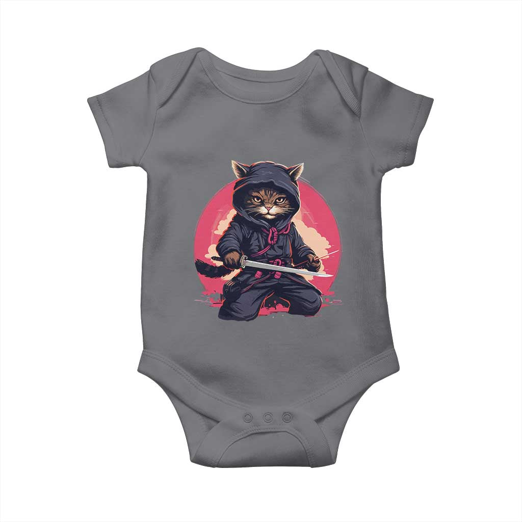 Japanese Ninja Cat Baby Onesie Ancient Japan Warrior Samurai Tattoo Kawaii Vintage