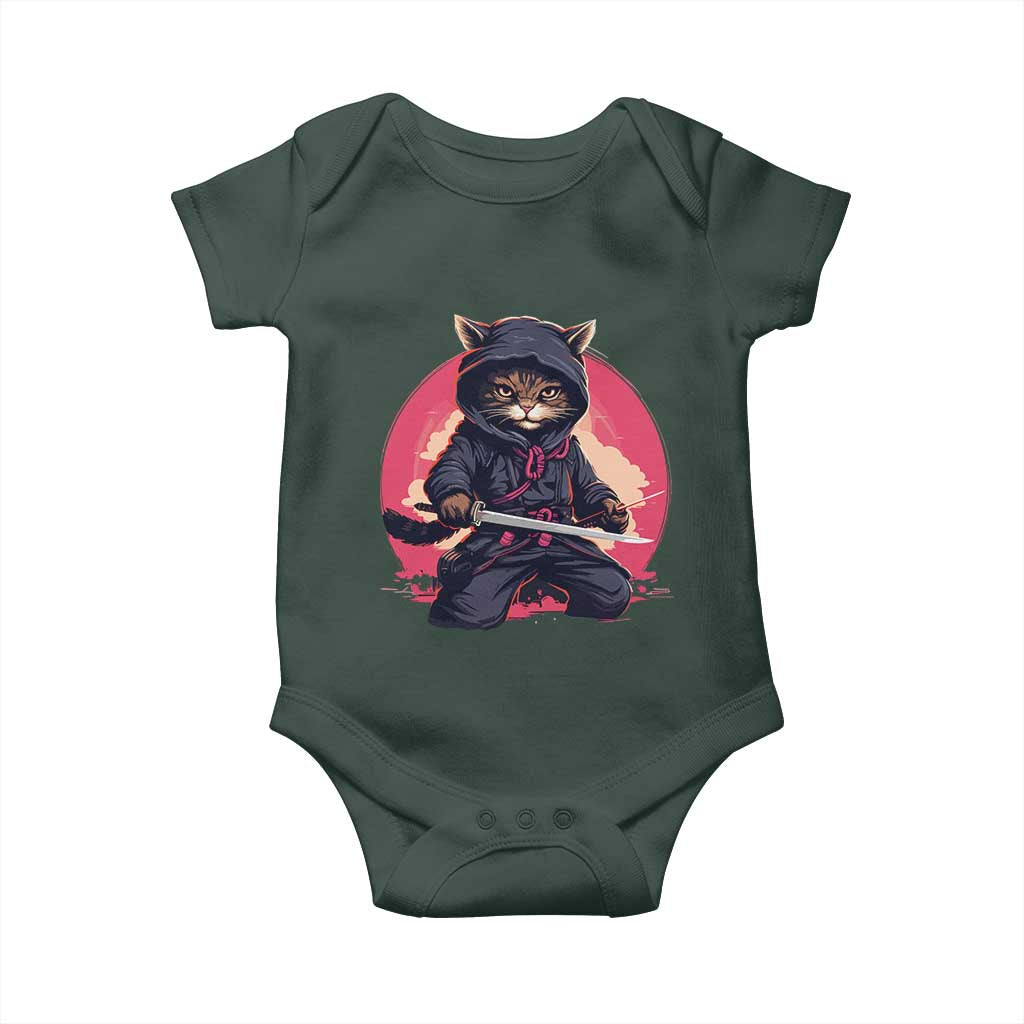 Japanese Ninja Cat Baby Onesie Ancient Japan Warrior Samurai Tattoo Kawaii Vintage