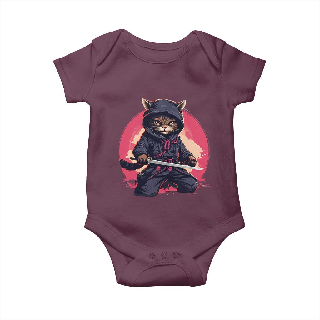 Japanese Ninja Cat Baby Onesie Ancient Japan Warrior Samurai Tattoo Kawaii Vintage