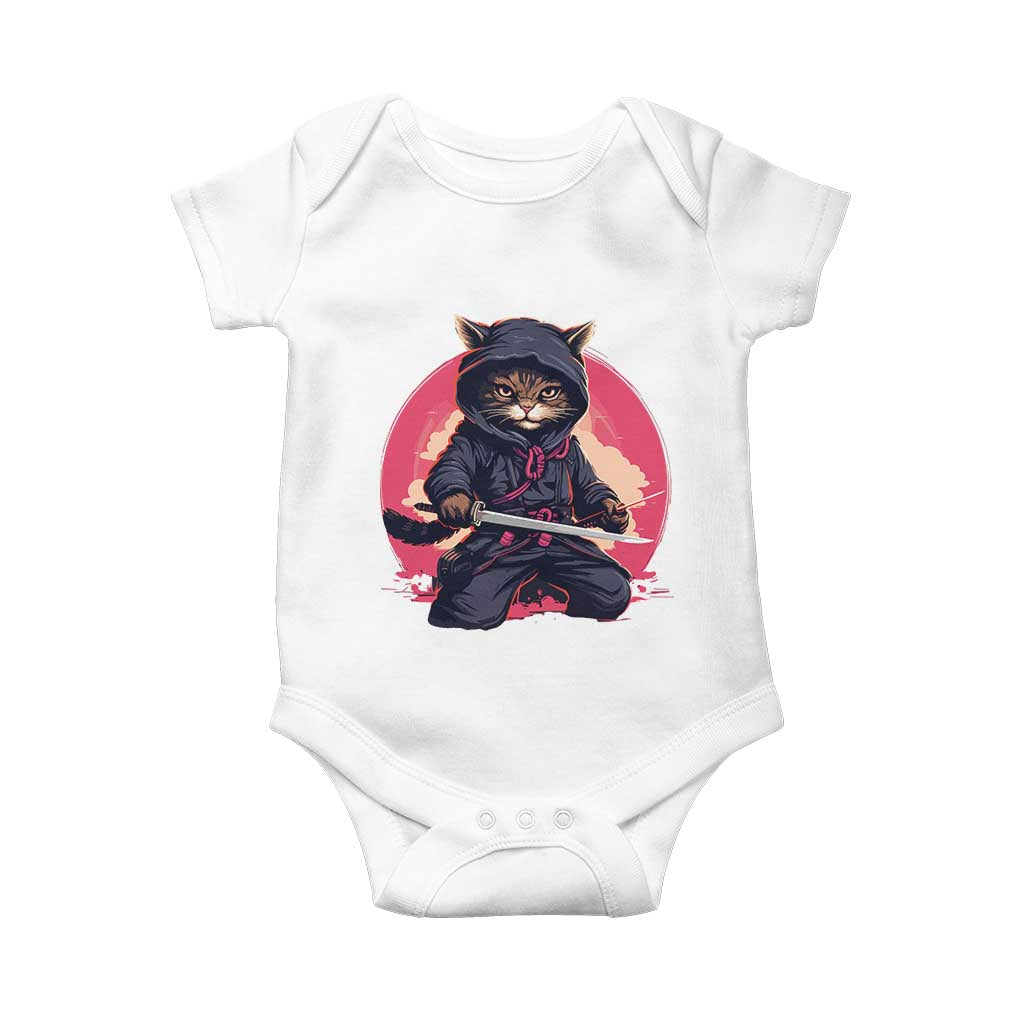 Japanese Ninja Cat Baby Onesie Ancient Japan Warrior Samurai Tattoo Kawaii Vintage