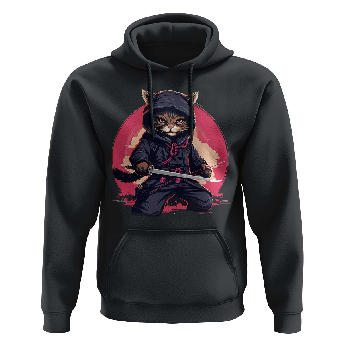 Japanese Ninja Cat Hoodie Ancient Japan Warrior Samurai Tattoo Kawaii Vintage