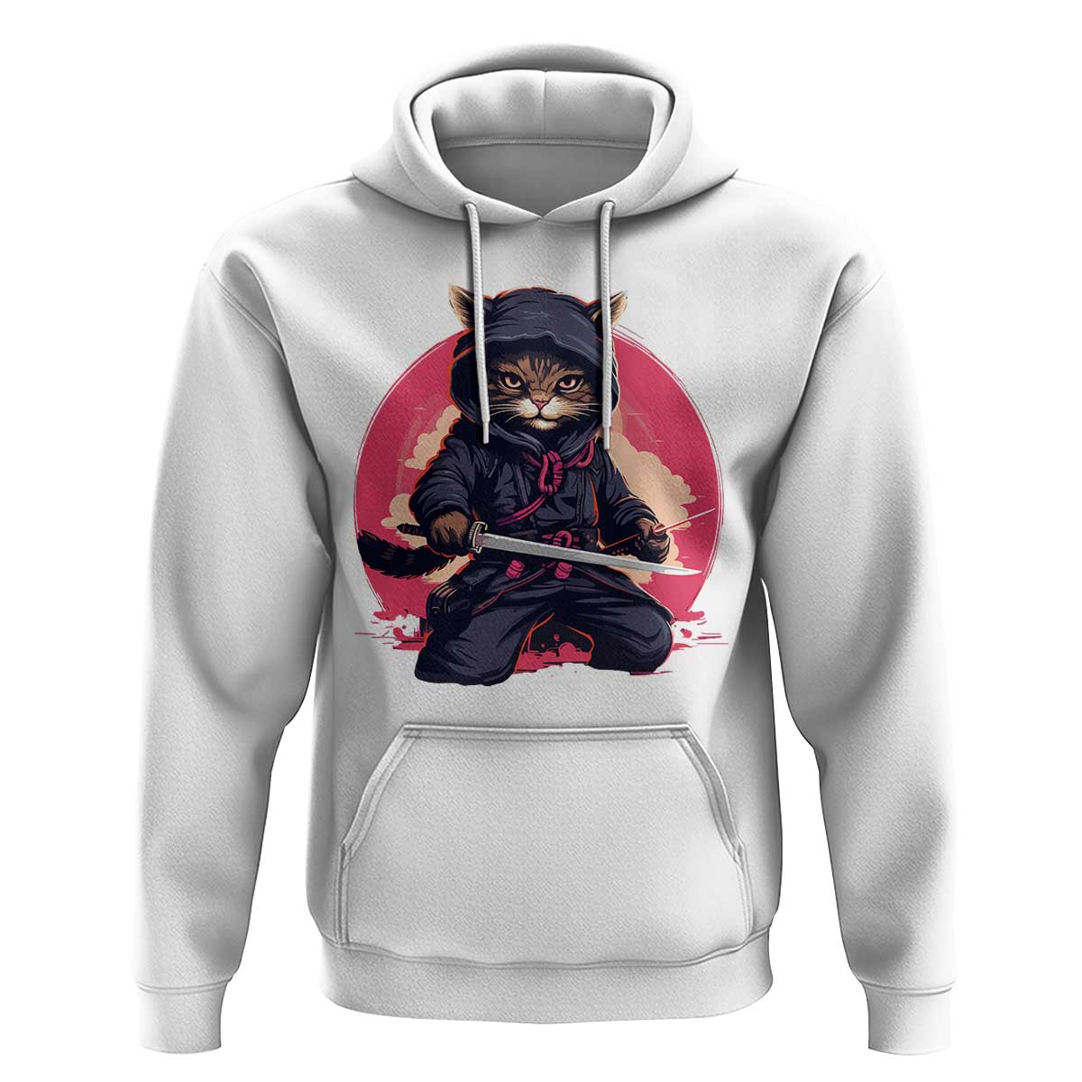 Japanese Ninja Cat Hoodie Ancient Japan Warrior Samurai Tattoo Kawaii Vintage
