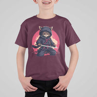 Japanese Ninja Cat T Shirt For Kid Ancient Japan Warrior Samurai Tattoo Kawaii Vintage - Wonder Print Shop