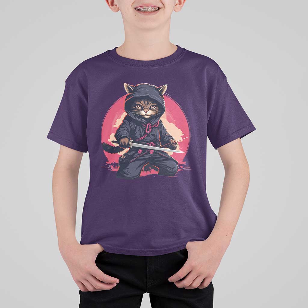 Japanese Ninja Cat T Shirt For Kid Ancient Japan Warrior Samurai Tattoo Kawaii Vintage - Wonder Print Shop