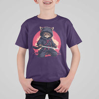 Japanese Ninja Cat T Shirt For Kid Ancient Japan Warrior Samurai Tattoo Kawaii Vintage - Wonder Print Shop
