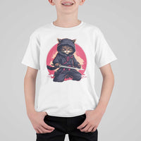 Japanese Ninja Cat T Shirt For Kid Ancient Japan Warrior Samurai Tattoo Kawaii Vintage - Wonder Print Shop
