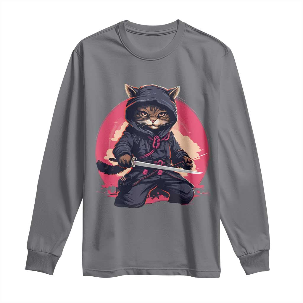 Japanese Ninja Cat Long Sleeve Shirt Ancient Japan Warrior Samurai Tattoo Kawaii Vintage
