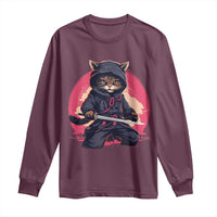 Japanese Ninja Cat Long Sleeve Shirt Ancient Japan Warrior Samurai Tattoo Kawaii Vintage