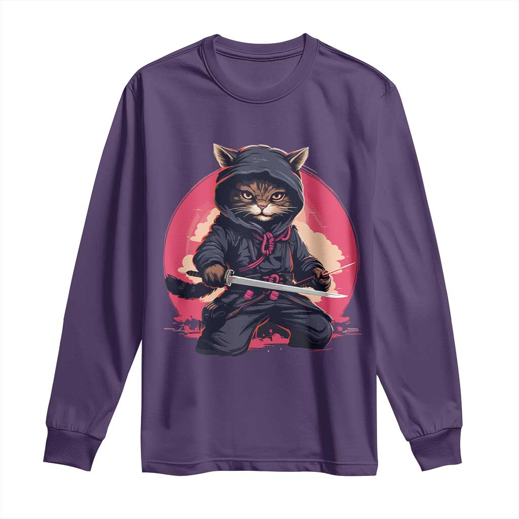 Japanese Ninja Cat Long Sleeve Shirt Ancient Japan Warrior Samurai Tattoo Kawaii Vintage