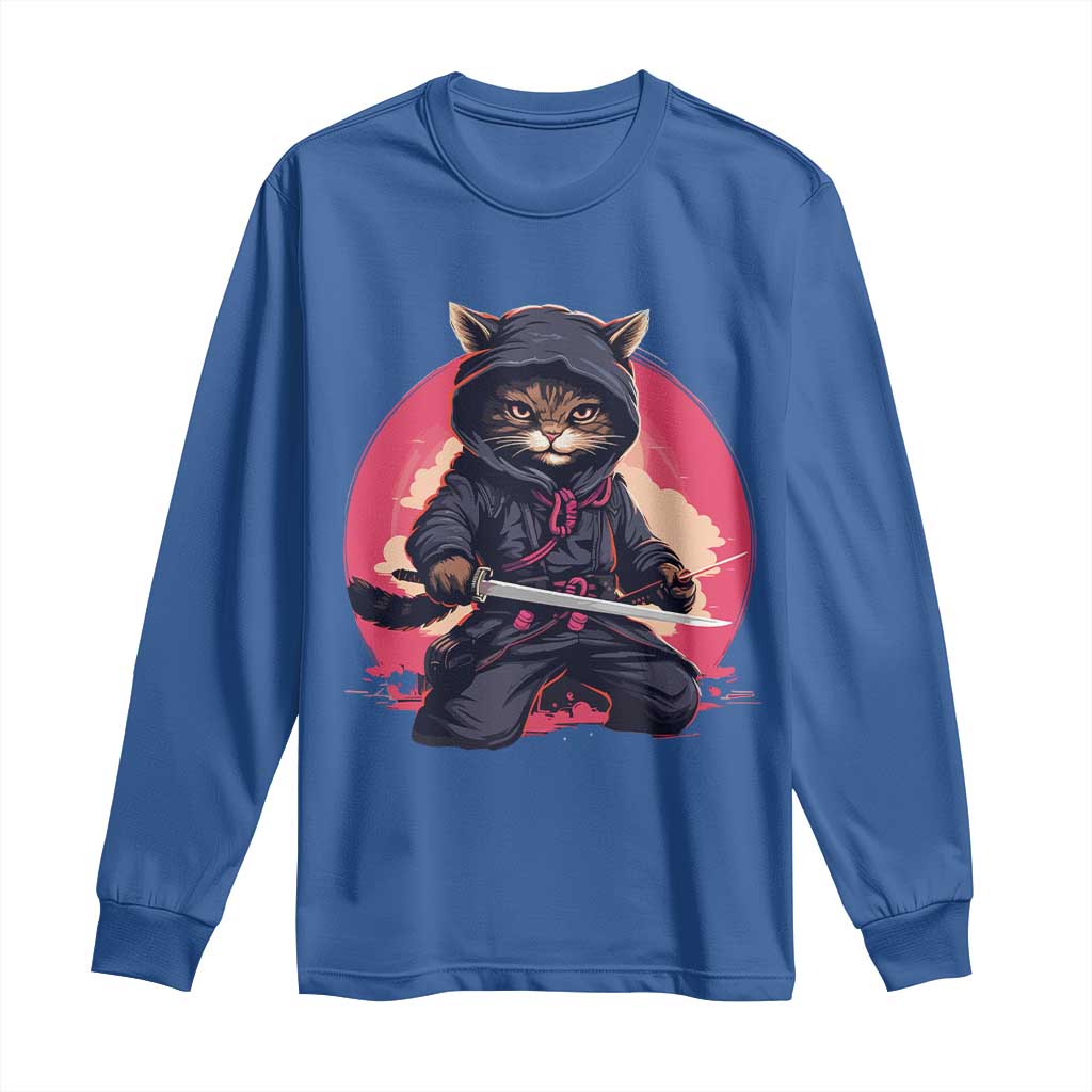 Japanese Ninja Cat Long Sleeve Shirt Ancient Japan Warrior Samurai Tattoo Kawaii Vintage