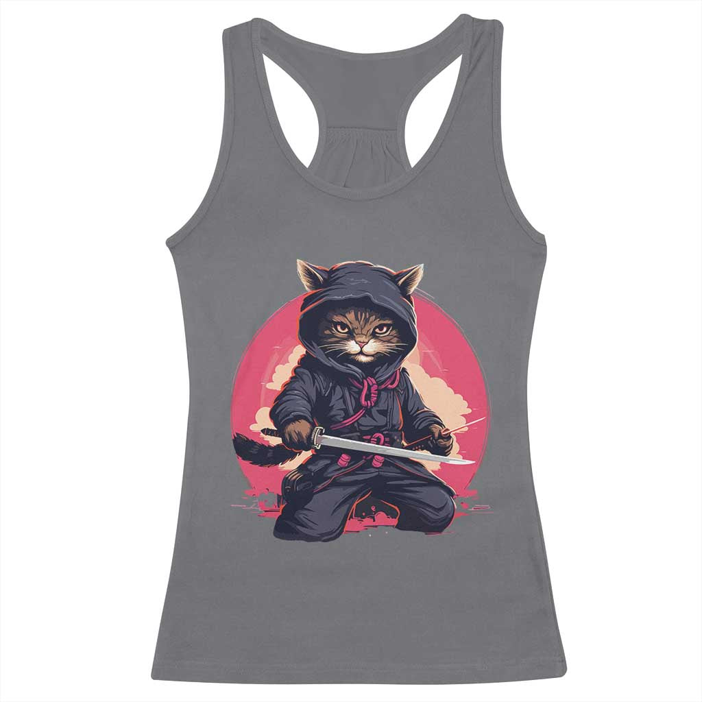 Japanese Ninja Cat Racerback Tank Top Ancient Japan Warrior Samurai Tattoo Kawaii Vintage