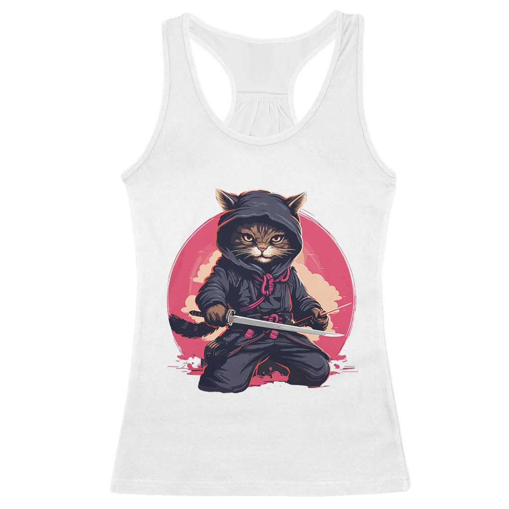 Japanese Ninja Cat Racerback Tank Top Ancient Japan Warrior Samurai Tattoo Kawaii Vintage