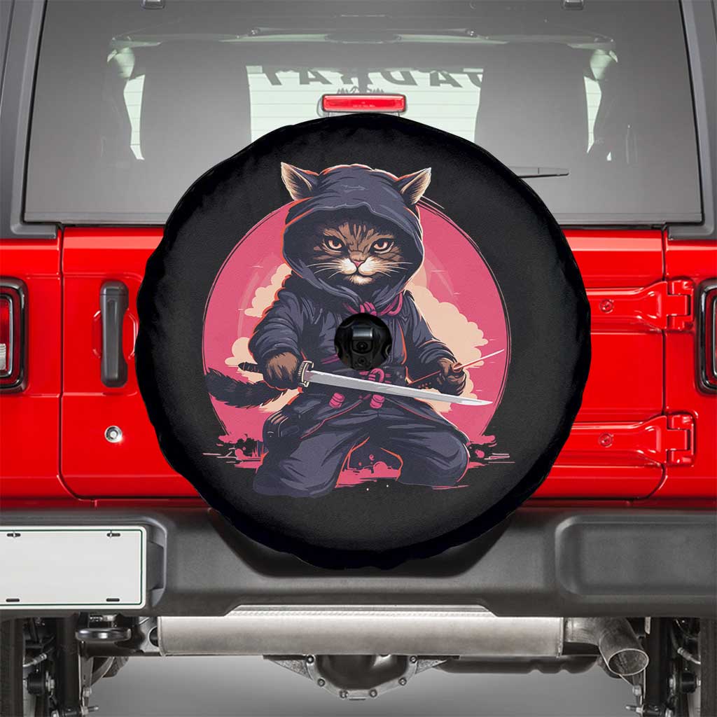 Japanese Ninja Cat Spare Tire Cover Ancient Japan Warrior Samurai Tattoo Kawaii Vintage