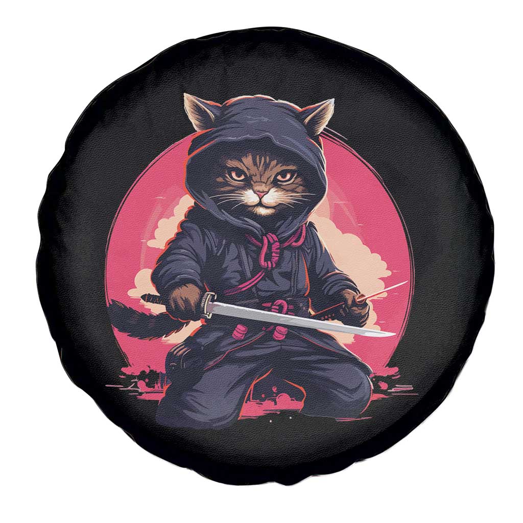 Japanese Ninja Cat Spare Tire Cover Ancient Japan Warrior Samurai Tattoo Kawaii Vintage