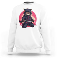 Japanese Ninja Cat Sweatshirt Ancient Japan Warrior Samurai Tattoo Kawaii Vintage - Wonder Print Shop