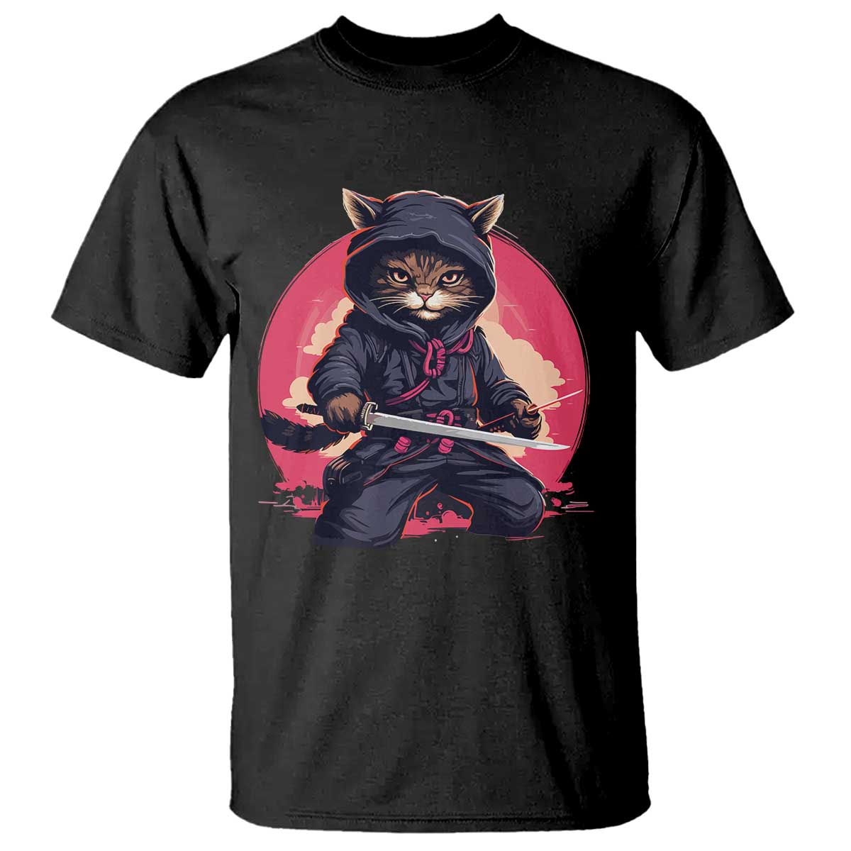 Japanese Ninja Cat T Shirt Ancient Japan Warrior Samurai Tattoo Kawaii Vintage - Wonder Print Shop