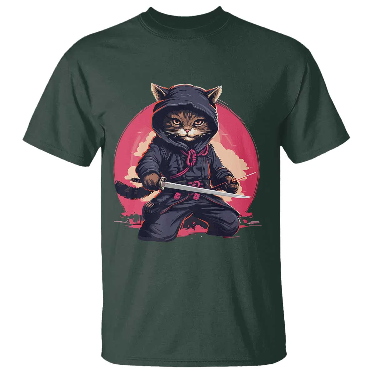 Japanese Ninja Cat T Shirt Ancient Japan Warrior Samurai Tattoo Kawaii Vintage - Wonder Print Shop